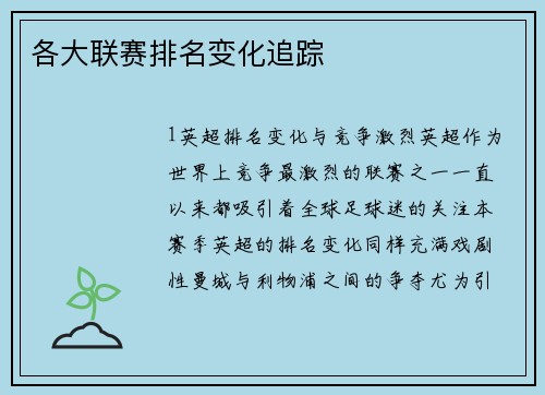 各大联赛排名变化追踪